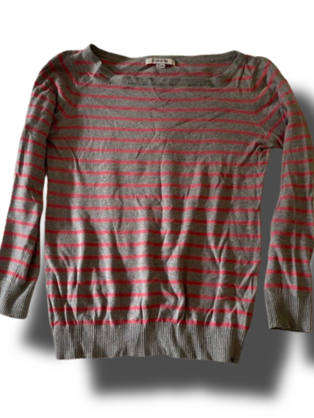 Forever 21 Gray and Pink Striped Scoop Neck Sweater